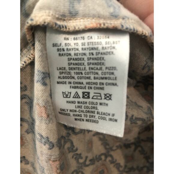 EUC Anthropologie Meadow Rue Lace Crochet Sleeveless Top Tunic Tan Navy Boho - Picture 7 of 10